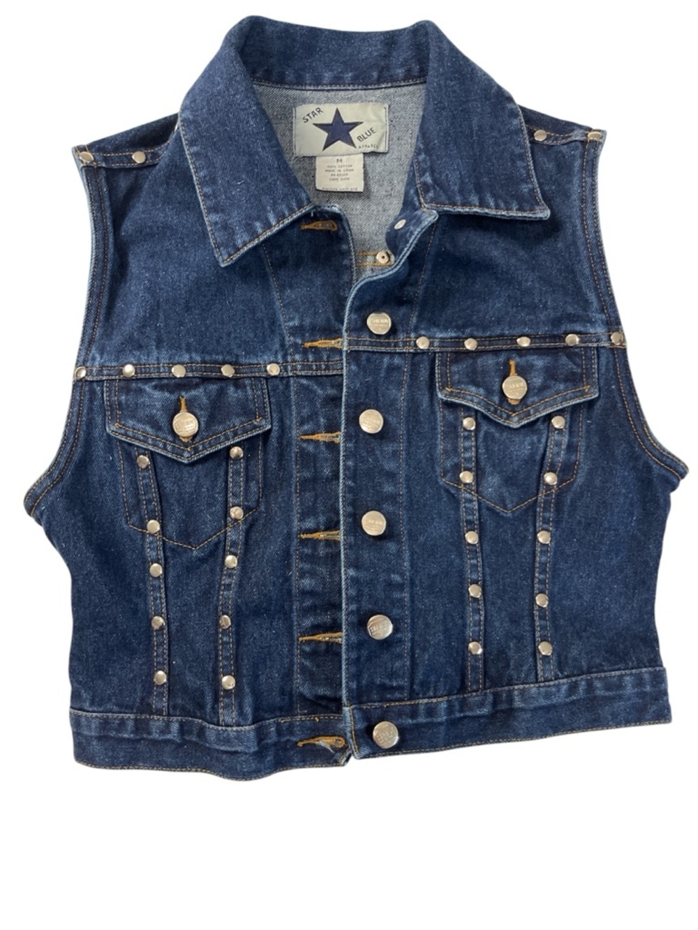Denim Studded Women's Vest Medium 100% Cotton Western Country Festival 90s Vibes